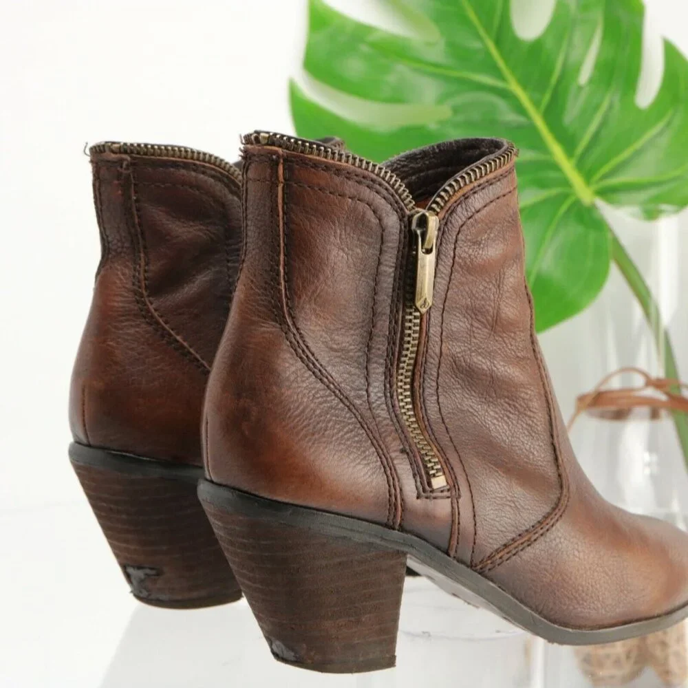 Sam Edelman Womens Linden Boot Size 7 Brown Leather Western Block Heel  Zip Edge